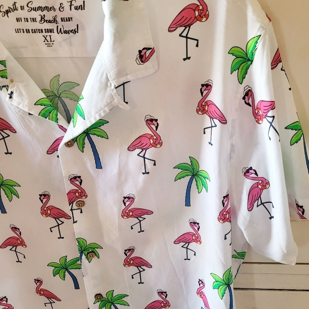 Vacay Spirit Flamingo Hawaiian Style Beach Shirt Men's Size XL New without Tags - Picture 3 of 5